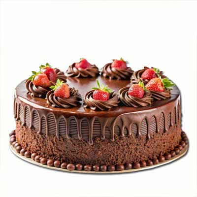"Designer Round shape Chocolate cake with Strawberry -1kg (Code NC13) - Click here to View more details about this Product